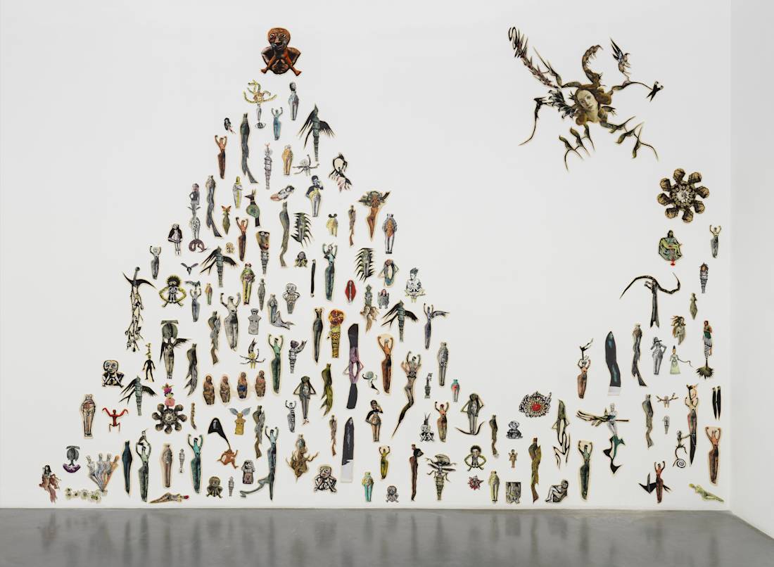 Mary Beth Edelson, Selected Wall Collages, 1972-2011 Off-set and laser prints, marker, graphite, correction pen, wax crayon, and glitter on paper, mounted on canvas, dimensions variables. © Tate: Purchased using funds provided by the 2017 Frieze Tate Fund supported by WME | IMG 2018. Courtesy of David Lewis Gallery, New York. Photo © Tate.
